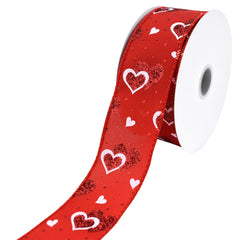 Valentine's Polka Dots Glittered Hearts Satin Wired Ribbon, 1-1/2-inch, 10-yard