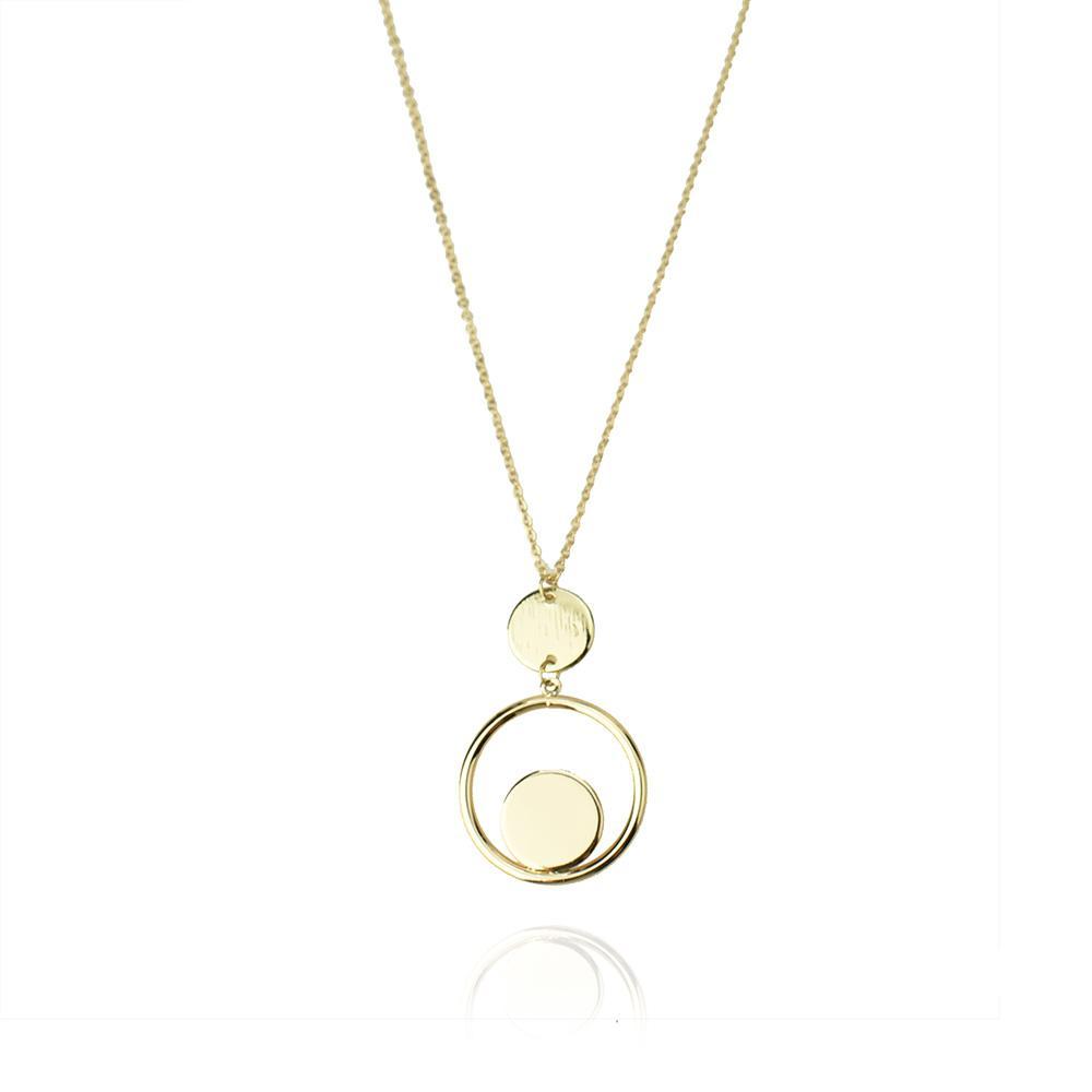 Round Hanging Disk Pendant Necklace, Gold, 15-Inch