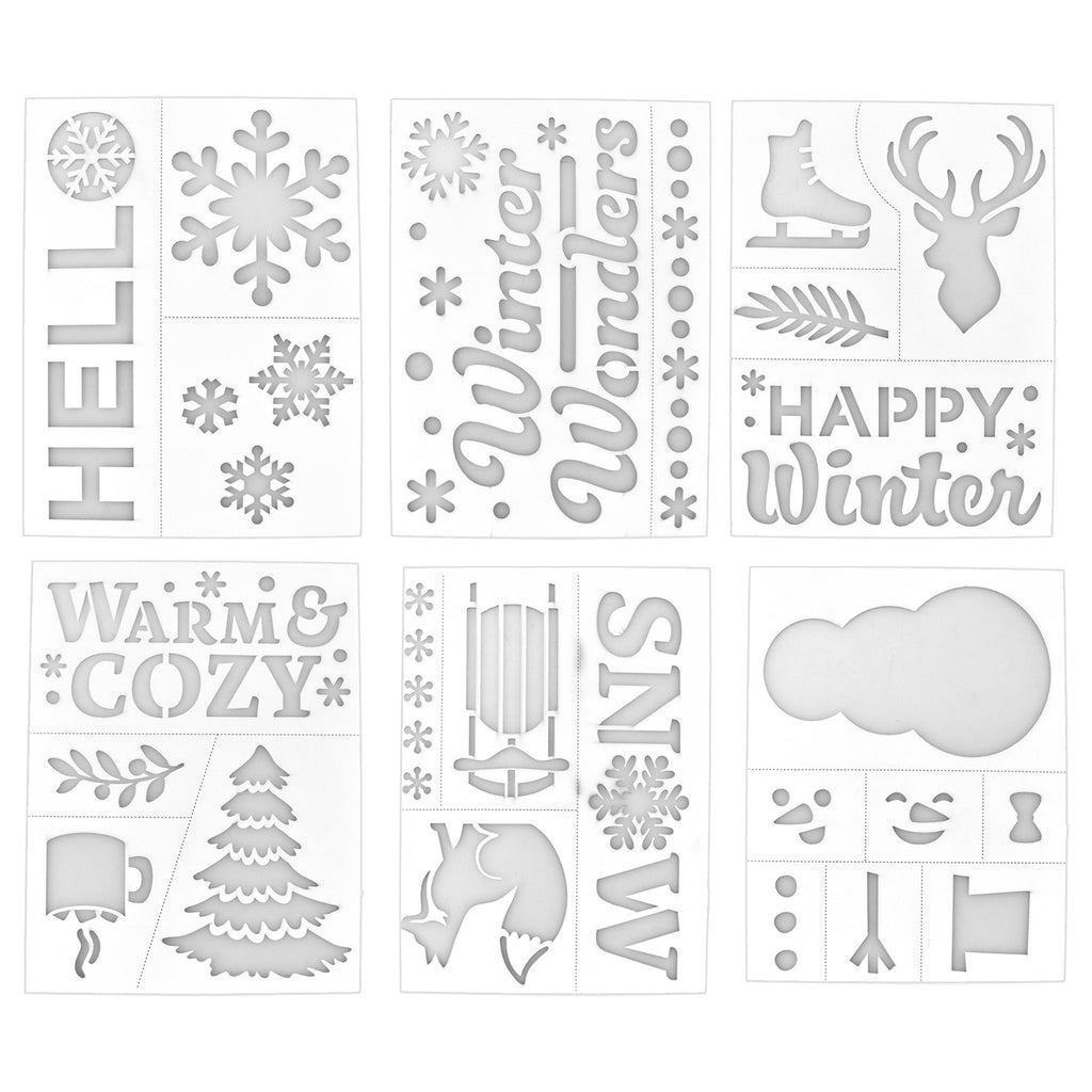Winter Assorted Adhesive Back Paper Stencils, 8-Inch, 6-Piece