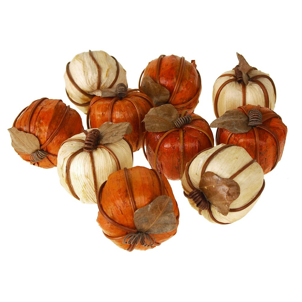 Decorative Mini Pumpkins Bowl Filler, Orange/Ivory, 10-Piece