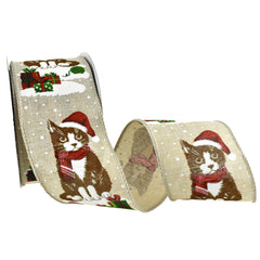 Christmas Kittens and Presents Wired Ribbon, 2-1/2-Inch, 10-Yard