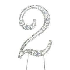 Number Rhinestone Crystal Metal Cake Topper, Silver, 3-3/4-Inch