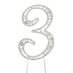 Number Rhinestone Crystal Metal Cake Topper, Silver, 3-3/4-Inch