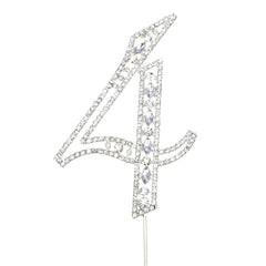 Number Rhinestone Crystal Metal Cake Topper, Silver, 3-3/4-Inch