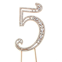 Number Rhinestone Crystal Metal Cake Topper, Gold, 3-3/4-Inch