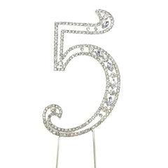 Number Rhinestone Crystal Metal Cake Topper, Silver, 3-3/4-Inch