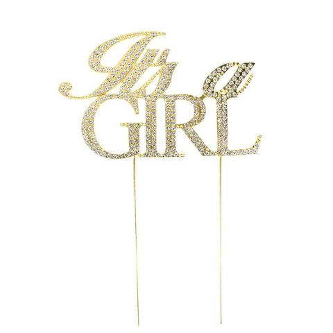 It's A Girl Metal Rhinestone Celebration Cake Topper