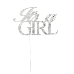 It's A Girl Metal Rhinestone Celebration Cake Topper