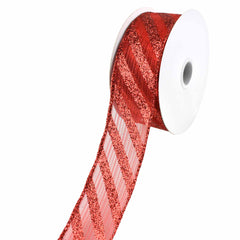 Christmas Metallic Stripe and Glitter Candy Cane Wired Ribbon, 1-1/2-Inch, 10-Yard