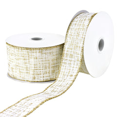 Elegant Striped Texture Faux Linen Wired Ribbon, 10-yard