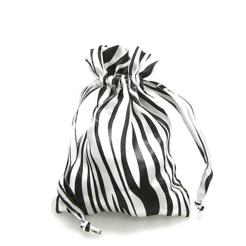 Zebra Stripe Satin Favor Bags, White/Black, 4-Inch x 5-Inch, 12-Piece