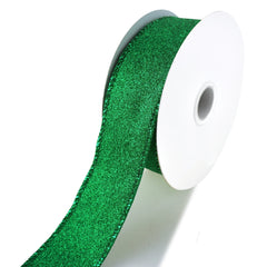 Christmas Flat Glitter Wired Edge Ribbon, 10-Yard