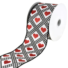 Valentines Gingham Argyle Glitter Hearts Wired Ribbon, 2-1/2-Inch, 10-Yard