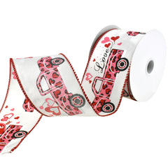 Valentines Cheetah Hearts Truck Wired Ribbon, 2-1/2-Inch, 10-Yard