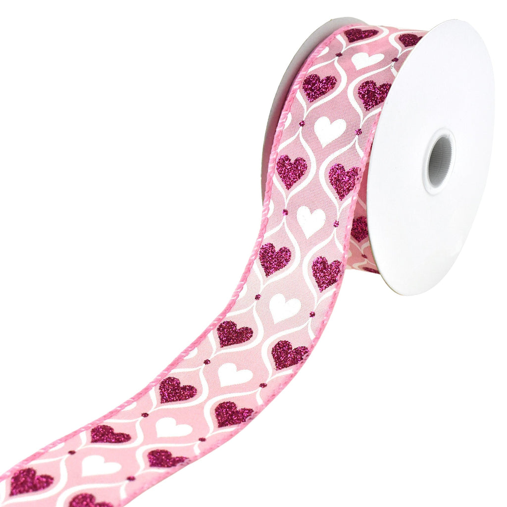 Valentines Hourglass Glitter Hearts Wired Ribbon, 1-1/2-Inch, 10-Yard