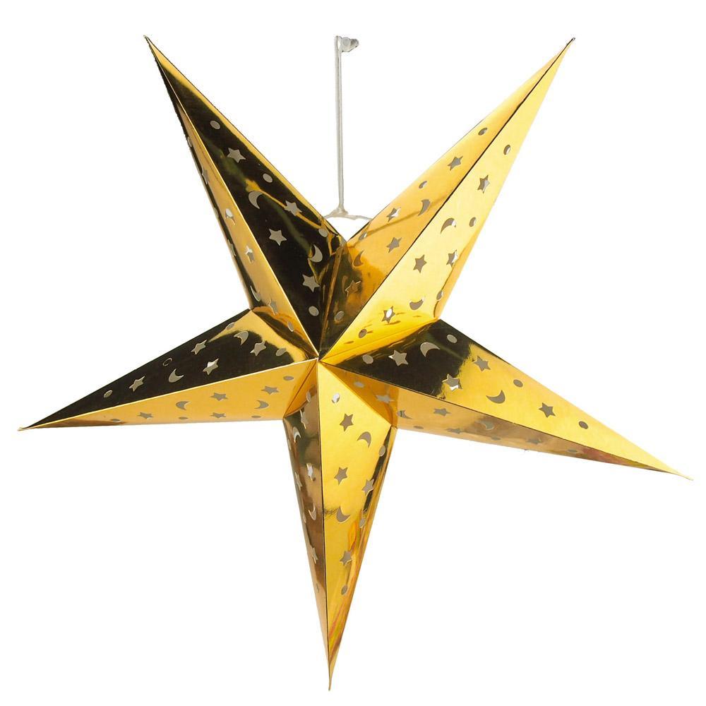 Paper Metallic Star Hanging Christmas Decor, Gold, 14-Inch