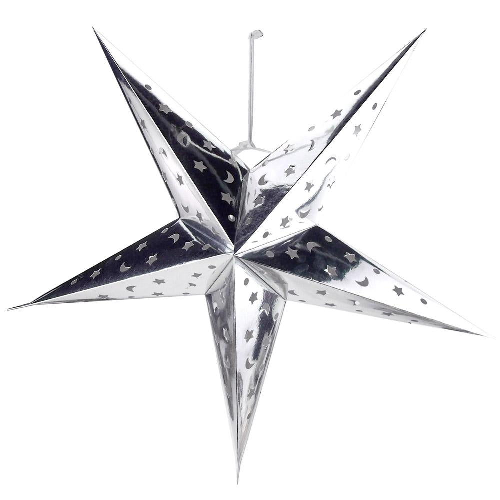 Paper Metallic Star Hanging Christmas Decor, Silver, 14-Inch