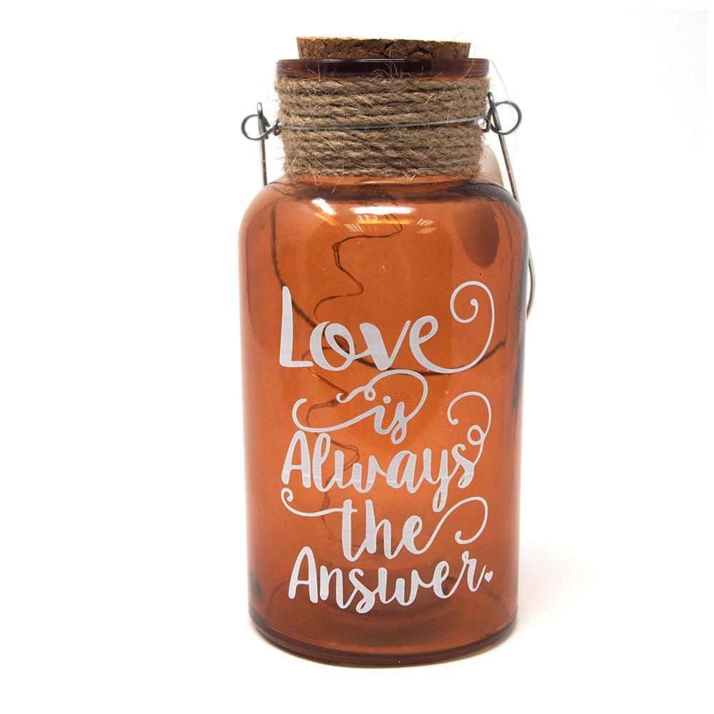 Love is the Answer Glass Jar with Lights, Copper, 7-Inch
