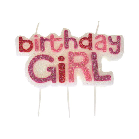 Birthday Girl Glitter Candle, Pink, 4-Inch