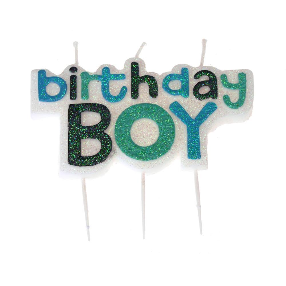 Birthday Boy Glitter Candle, Blue, 4-Inch