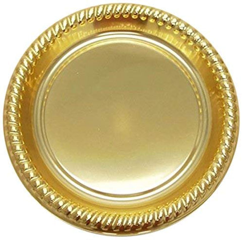 Gold Braided Edge Metallic Plates, Round, 9-inch, 12-count