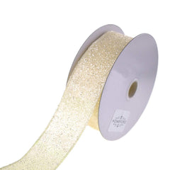 Christmas Glitter Frosted Polyester Wired Ribbon, 10-Yard