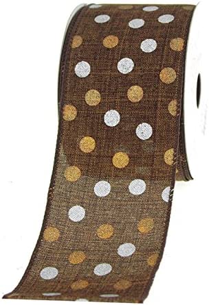 Canvas Ribbon with Metallic Dots, 2-1/2-inch, 10-yard, Brown