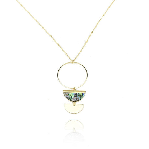 Pearlescent Semi Circle Pendant Necklace, 22-Inch