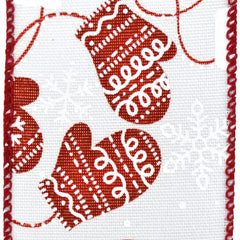 Christmas Mittens Faux Linen Wired Ribbon, 2-1/2-inch, 10-yard