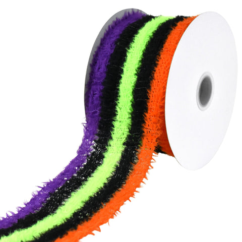 Halloween Fuzzy Stripes Wired Ribbon, 2-1/2-inch, 10-yard