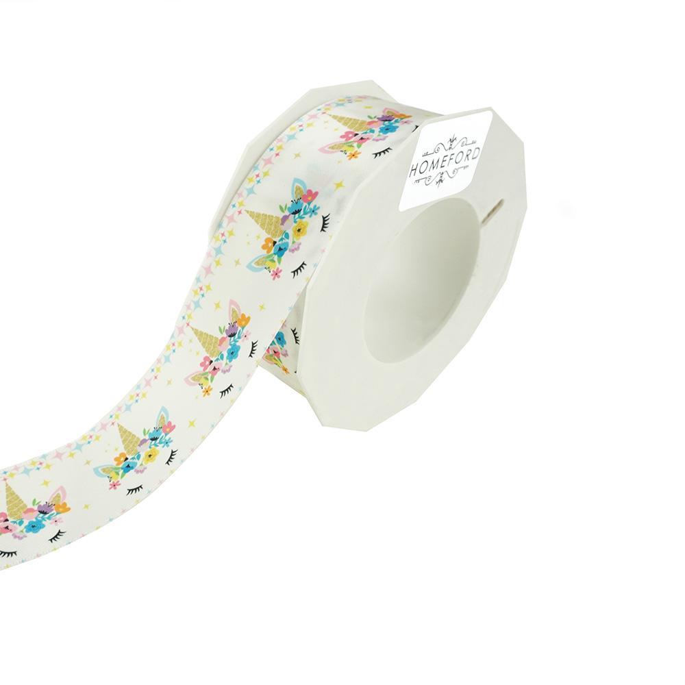 Magical Unicorn Crowns Satin Ribbon, White, 1-1/2-Inch, 20-Yard