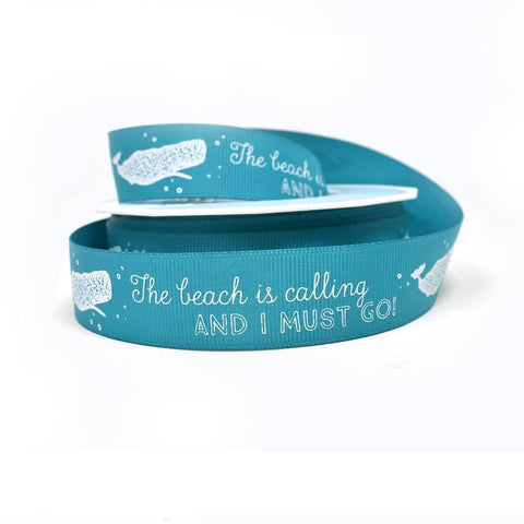 The Beach Is Calling Coastal Grosgrain Ribbon, Teal,. 7/8-Inch, 20-Yard