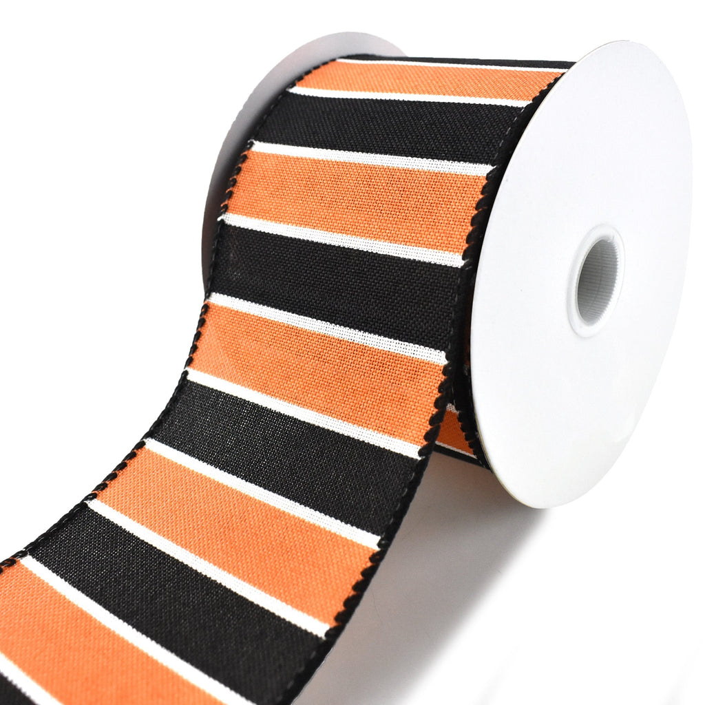 Frida Stripes Wired Ribbon, Orange/Black, 2-1/2-Inch, 10-Yard