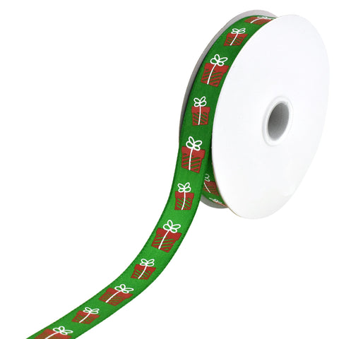 Christmas Gift Boxes Satin Ribbon, 5/8-Inch, 10-Yard - Green