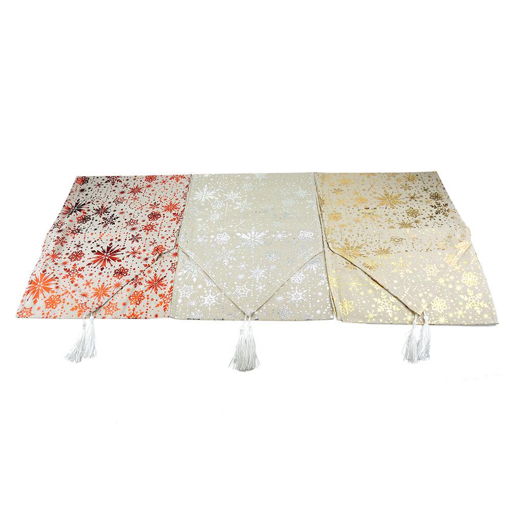 Christmas Snowflake Table Runners with Tassel, Natural, 70-Inch, 3-Piece