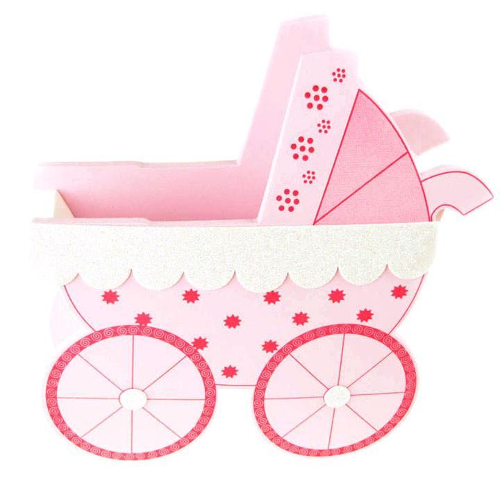 Baby Carriage Box Foam Decor, 13-Inch, Light Pink