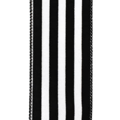Flocked Classic Cabana Stripes Wired Ribbon, 2-1/2-Inch, 10-Yard - Black