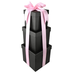 Nested Square Gift Boxes, Black, 5-inch, 6-inch, 7-inch, 3-piece, 1.5-inch Satin Ribbon