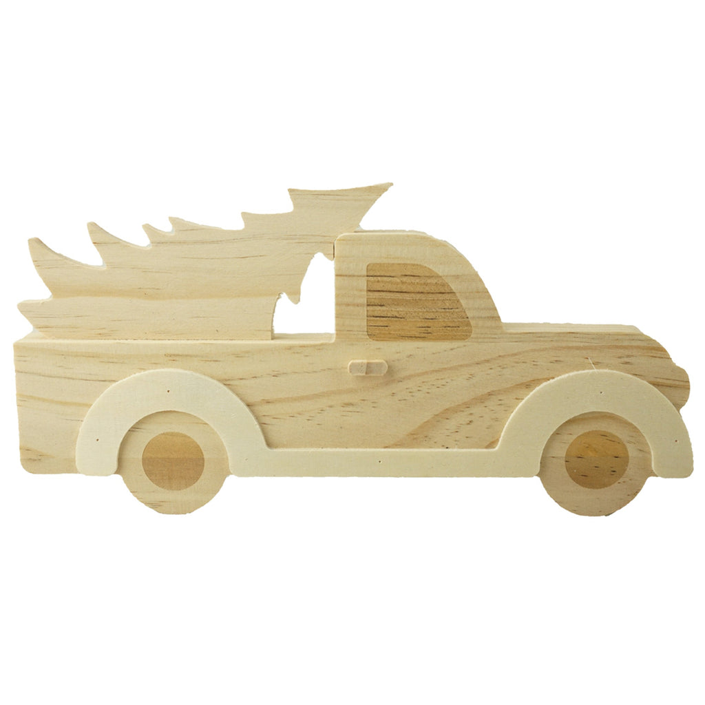 Unfinished Wood Truck With Tree, 5-1/4-Inch