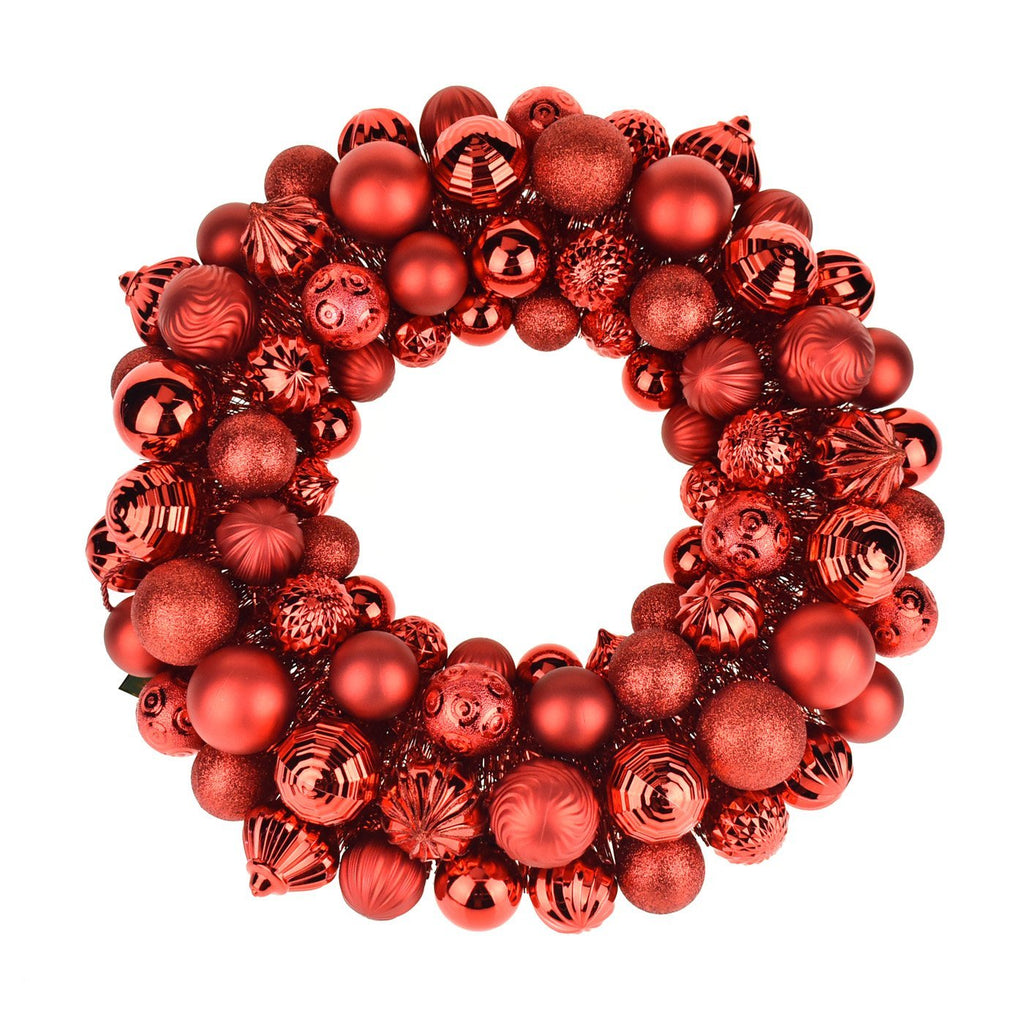 Metallic Christmas Ornament Wreath, Red, 20-Inch