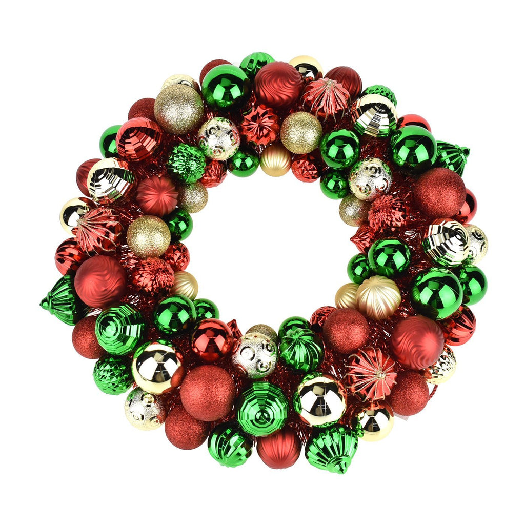 Metallic Christmas Ornament Wreath, Multicolor, 20-Inch