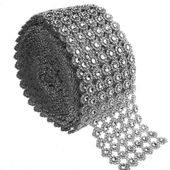 Flower Rhinestone Diamond Mesh Wrap Ribbon, 4-Inch, 10 Yards