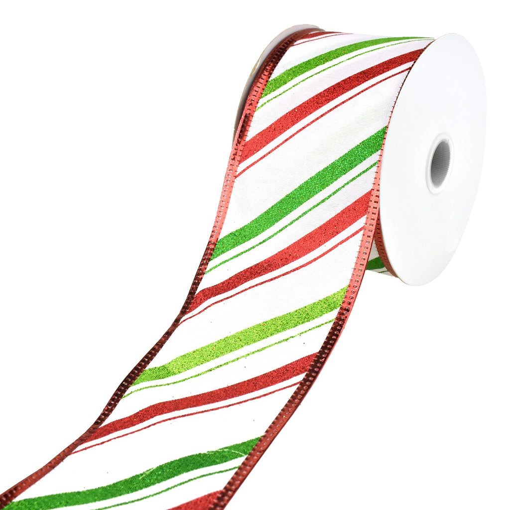 Christmas Glitter Candy Cane Stripes Wired Ribbon, 2-1/2-Inch, 10-Yard