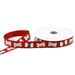 Christmas Doggy Bones Grosgrain Ribbon, 5/8-Inch, 10-Yard - Red