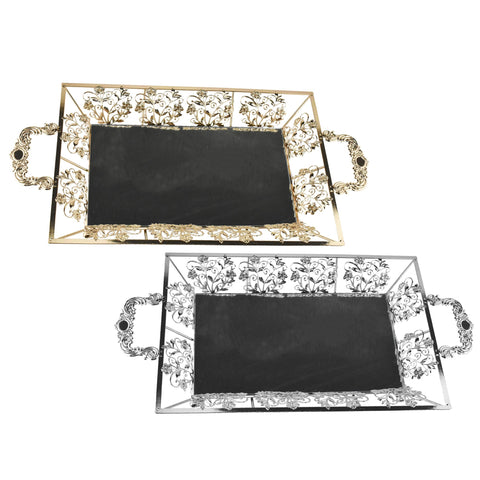 Metallic Flourish Mirror Base Rectangle Tray, 23-1/4-Inch