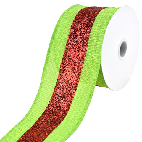 Striped Glitz and Glitter Christmas Wired Ribbon, 2-1/2-Inch, 10-Yard - Red/Lime Green