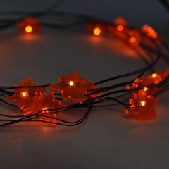 LED Battery Operated Fall Leaves String Lights, Orange, 80-Inch