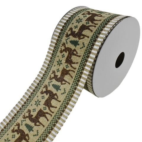 Christmas Deer Dash Edged Wired Ribbon, 2-1/2-Inch, 10-Yard