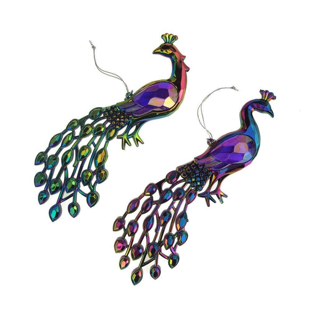Acrylic Iridescent Peacock Christmas Tree Ornaments, 8-Inch, 2-Piece