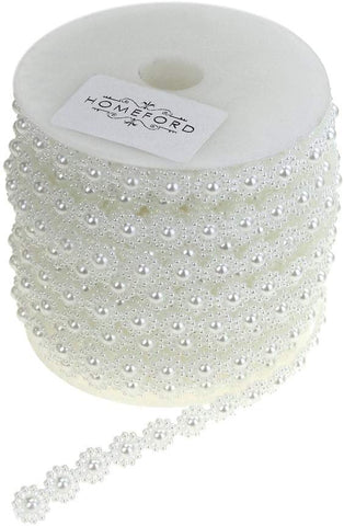 Flower Pearl Bead Strand Ribbon, 3/8-Inch, 15-Yard, White